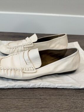 Women’s White Leather Penny Loafers - Classic Slip-On Dress Casual